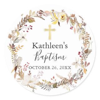 Elegant Autumn Floral Wreath Fall Baptism Classic Round Sticker