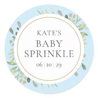 Elegant Baby Boy Sprinkle Watercolour Greenery Classic Round Sticker