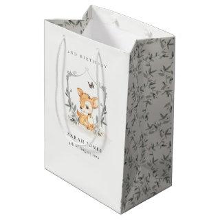 Elegant Baby Deer Floral Crest Any Age Birthday Medium Gift Bag