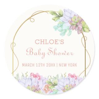 Elegant Baby In Bloom Boho Arch Cactus Baby Shower Classic Round Sticker