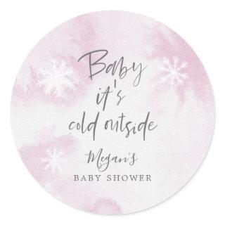 Elegant Baby It's Cold Outside Pink Baby Shower Classic Round Sticker