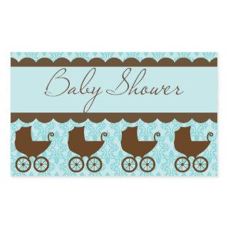 Elegant Baby Shower Carriage and Blue Damask Rectangular Sticker