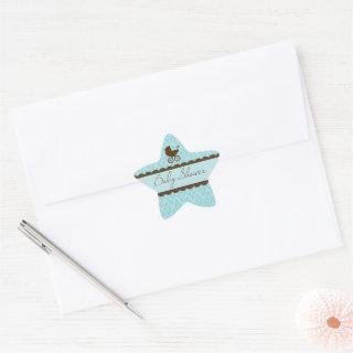Elegant Baby Shower Carriage and Blue Damask Star Sticker