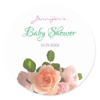 Elegant Baby Shower Handwritten Watercolor Flowers Classic Round Sticker