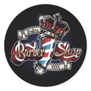 Elegant Barber Pole and Crown Personalize Classic Round Sticker