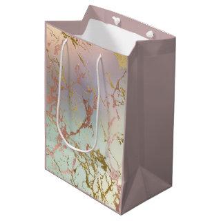 Elegant Beige Marble | Mint Sage Green Rose Gold Medium Gift Bag