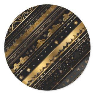 Elegant Black And Gold Diagonal Striped   Classic Round Sticker