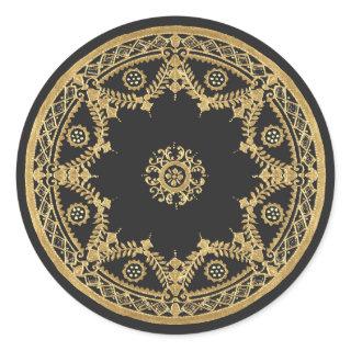 Elegant black and gold mandala classic round sticker