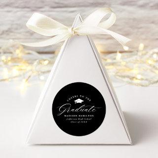 Elegant Black and White Cheers to the Graduate Classic Round Sticker