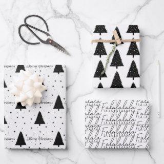 Elegant Black and White Christmas Tree Merry Xmas  Sheets