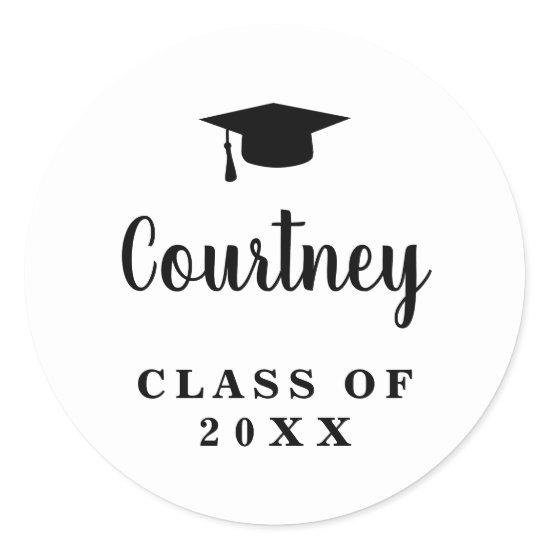 Elegant Black and White Modern Graduation Classic Round Sticker