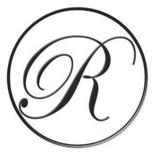Elegant Black and White Monogram R Classic Round Sticker