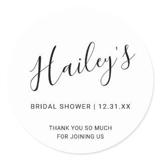 Elegant Black and White Simple Bridal Shower Classic Round Sticker
