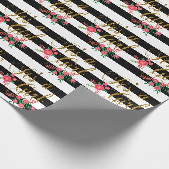 Elegant Black and White Stripes With Pink Floral
