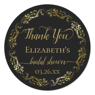 Elegant Black & Gold Bridal Shower Thank You Classic Round Sticker