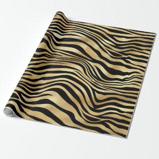 Elegant Black Gold Shimmer Zebra Print Birthday