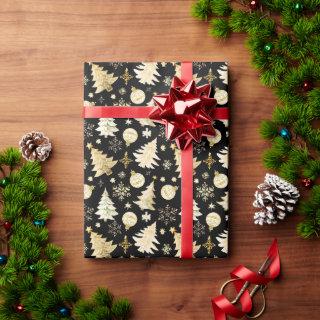 Elegant Black Gold Snowflakes Christmas Tree Balls