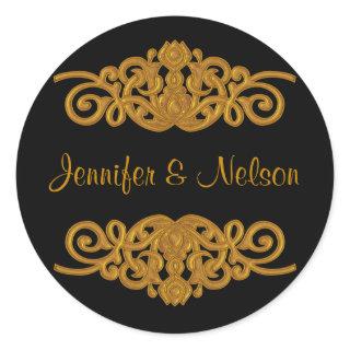 Elegant Black & Gold Tone Wedding Envelope Seal