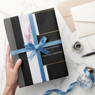 Elegant Black Gray Gold Stripes Typography Wedding