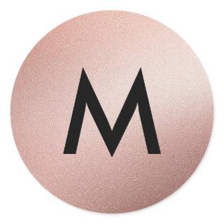 Elegant Black Pink Minimalist Monogram Classic Round Sticker