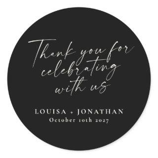 Elegant Black Trendy Script Personalized Thank You Classic Round Sticker