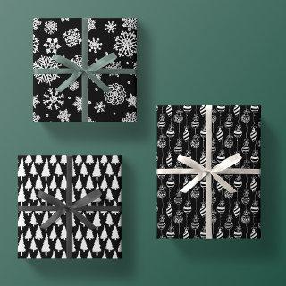 Elegant Black White Christmas Pattern Trio Gift  Sheets