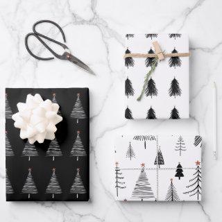 Elegant Black White Christmas Tree Pattern  Sheets
