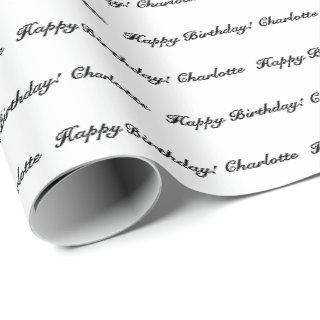 Elegant black white custom script name birthday