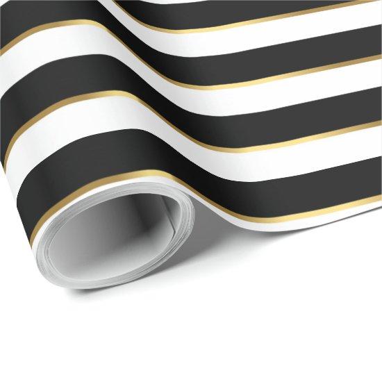 Elegant Black White Gold Horizontal Stripe