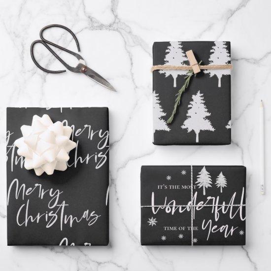 Elegant Black White Merry Christmas Quote Gift  Sheets