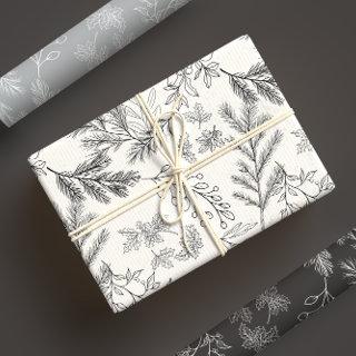 Elegant Black & White Monochrome Winter Botanicals  Sheets