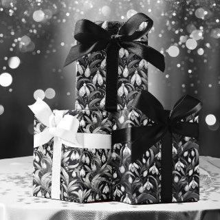 Elegant Black | White Snowdrops Floral Patterns  Sheets