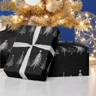 Elegant Black Winter Christmas Pine Trees Pattern