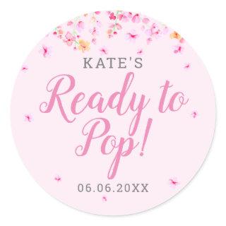 Elegant Blossom Ready to Pop Pink Baby Shower Classic Round Sticker