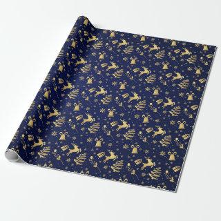 Elegant Blue And Gold Christmas Pattern Gift
