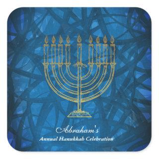Elegant Blue and Gold Hanukkah Square Sticker