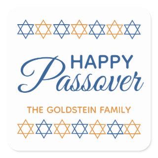 Elegant Blue and Gold Star of David Happy Passover Square Sticker