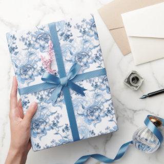 Elegant Blue and White Engraved Peonies