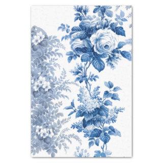Elegant Blue and White Vintage Roses & Ferns Tissue Paper