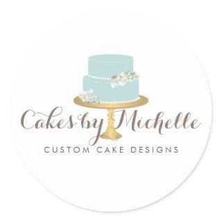 Elegant Blue Cake with Florals Cake Decorating II Classic Round Sticker