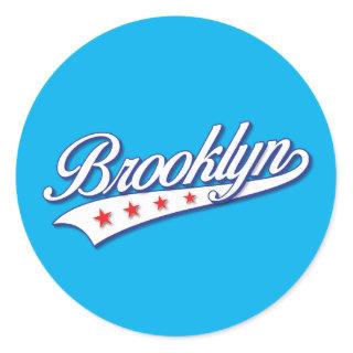 Elegant Blue Color Brooklyn Swoosh Logo Design Classic Round Sticker