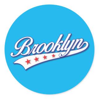 Elegant Blue Color Brooklyn Swoosh Logo Design Classic Round Sticker