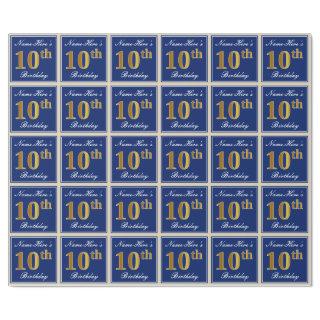 Elegant, Blue, Faux Gold 10th Birthday + Name
