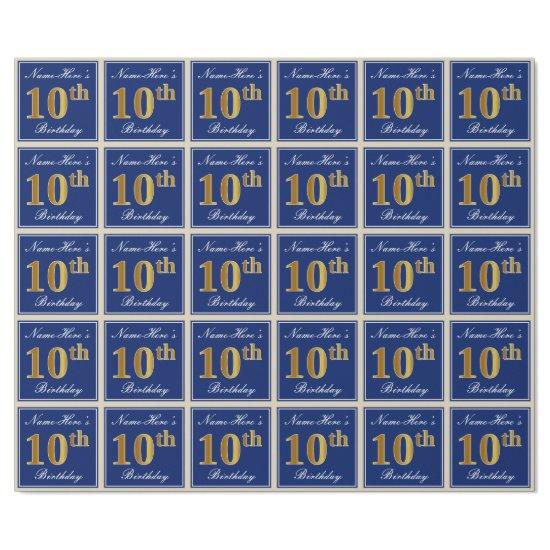 Elegant, Blue, Faux Gold 10th Birthday + Name