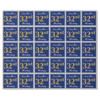 Elegant, Blue, Faux Gold 32nd Birthday + Name