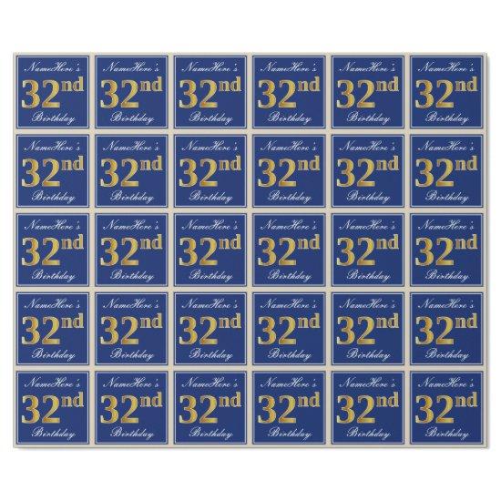 Elegant, Blue, Faux Gold 32nd Birthday + Name