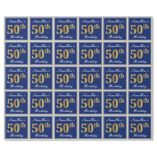 Elegant, Blue, Faux Gold 50th Birthday + Name