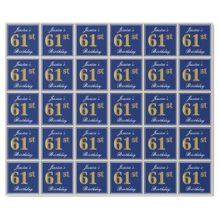 Elegant, Blue, Faux Gold 61st Birthday + Name