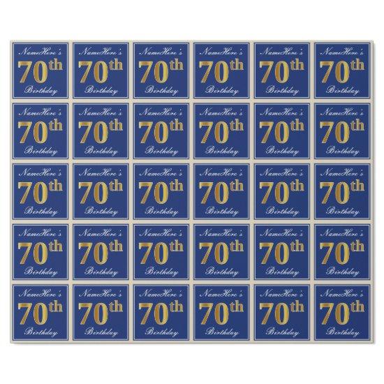 Elegant, Blue, Faux Gold 70th Birthday + Name