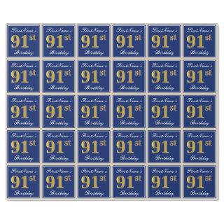 Elegant, Blue, Faux Gold 91st Birthday + Name